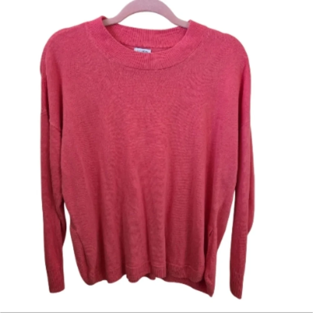J.Crew Coral Pink Curved Hem Linen Blend Cement Sweater Size M